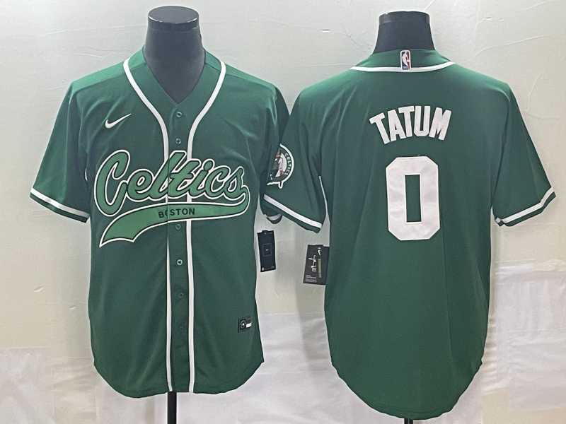 Mens Boston Celtics #0 Jayson Tatum Green With Patch Stitched Baseball Jersey->boston celtics->NBA Jersey